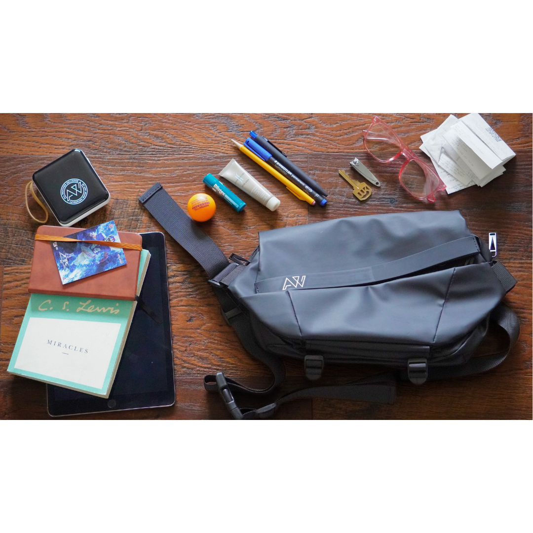 AW Men's Essentials Crossbody Belt Bag In Waterproof Black Oxford Canvas