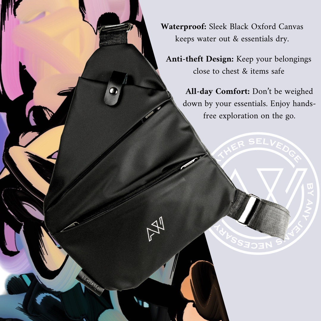 AW Men's Crossbody Chest Bag In Waterproof Black Oxford Canvas